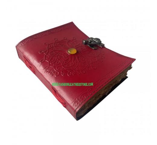 round tree of life embossed handmade leather journal