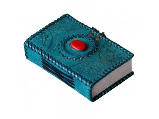 Leather Journal Embossed Single Red Stone Notebook & Sketchbook With Side Stitching