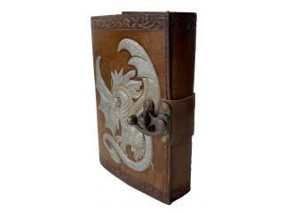 Antique Handmade Vintage Antique Design Dragon Embossed Leather Journal Notebook Charcoal Silver Golden Color Journals 7x5 Inches Notebook Deckle Edge Paper Old Look Poetry Book Ar