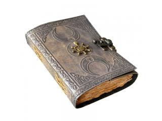 triple moon with center compass handmade leather journal