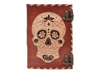 Day Of Dead Design Leather Journal Antique 2 Lock Cut Work Side Stitching Leather Journal Notebook