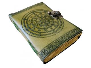 Magic Of Spell Wiccan Sketchbook Deckle Old Pages Journal Leather Antique Green Pentagram 