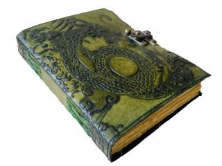 Handmade Leather Dragon In Antique Green Journal Notebook Diary For Men & Women, Full Genuine Leather Diary With Hand Made Paper