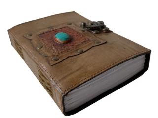 Charcoal Vintage Leather Journal With Single Stone In Square Shape Spell