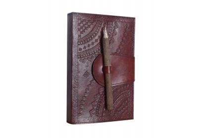 Leather Handmade Embossed Brown Blank Dairy Note Book With Pencil Closer Book