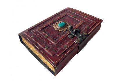 New Handmade Genuine Leather Antique Shape TOURQUISE Stone Leather Journal Antique Diary Spell Book Of Shadows Notebook