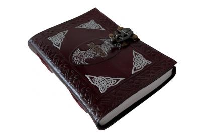 Bat Embossed Double Color Notebook With Tobacco Color Leather Journal