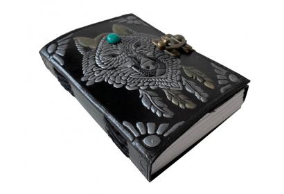 Handmade Black Wolf Embossed Double Color Vintage Spell Book Leather Journal