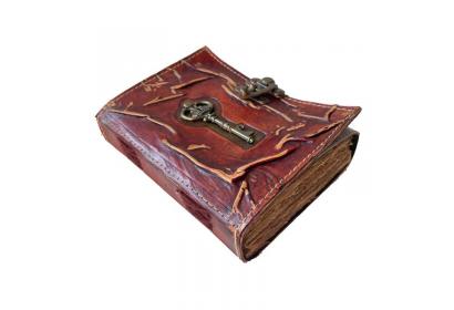 Antique Key Figured Leather Diary Locked Book, Handmade Journal