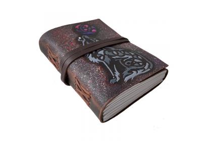 Handmade Leather Journal Grimoire Howling Wolf Design Wiccan Blank Book Of Shadows Journal