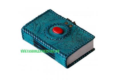 Leather Journal Embossed Single Red Stone Notebook & Sketchbook With Side Stitching