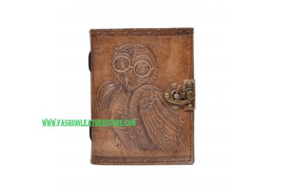 New Charcoal Colour Genuine Handmade Owl Embossed Vintages Blank Paper Notebook Leather Journal Diary