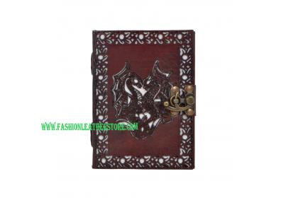 Handmade Leather Journal New Antique Cut Work Design Beautiful Double dragon Journal Notebook 120 Pages Sketchbook