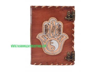 Leather Journal New Design Handmade Hamsa Look Design Side Stitching Leather Journal Notebook