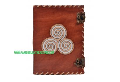 Handmade Genuine Vintage Leather Journal Celtic Triskele Embroidery Design Blank Unlined Paper Leather Journal Notebook
