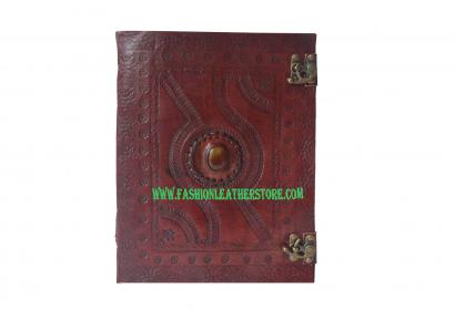 Handmade Leather Bound Journal Leather Notebook Unlined Paper single stone Diary