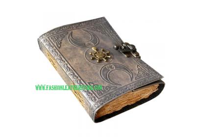 triple moon with center compass handmade leather journal
