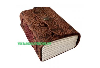 Antique Garden Flower Embossed Brown Leather Journal