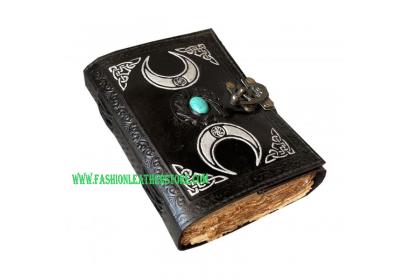 Triple Moon Design Leather With Witch Stone Leather  Journal