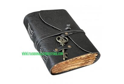 Antique Key With Garden Flower Embossed Leather Journal