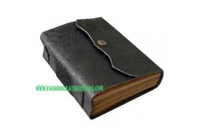 Antique Garden Flower Embossed Black Leather Journal