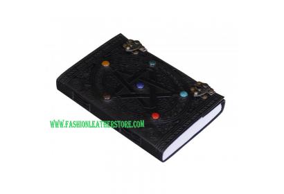 Embossed Pentagram Leather Journal With Stone
