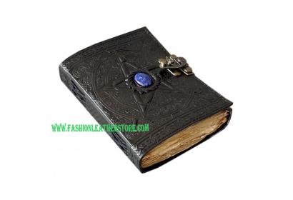 Pentagram Embossed Leather Journal Notebook - With Stone