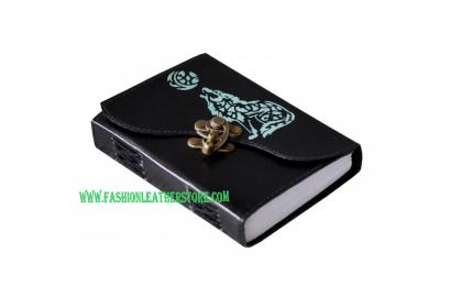 Wolf Design Leather Journal Handmade Notebook Double Color Design Embossed