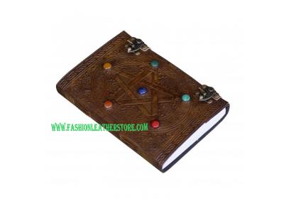 Handmade Pentagram Leather Journal, Large Celtic Embossed, Leather Journal With Lock, Grim