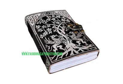 Dragon Under Tree Of Life handmade embossed leather journal