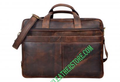  Vintage Handmade Men's Hunter Leather Cowhide Briefcase Laptop Messenger Bag