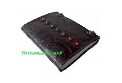 seven stone embossed handmade leather journal