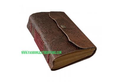 Antique Garden Flower Embossed Brown Leather Journal