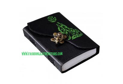 Howl Wolf Design Leather Journal Handmade Notebook Double Color Design Embossed