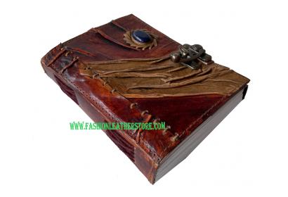 Handmade Genuine Leather Antique Shape Single Eye Stone Leather Journal