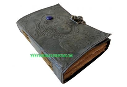  Embossed Wolf Face With Stone Leather Journal