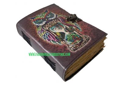 HANDMADE LEATHER JOURNAL OWL PRINTED BOOK OF SHADOWS WITCH CRAFT JOURNAL LEATHER GRIMOIRE 