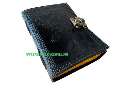 Wholesaler Handmade Grimoire Fire Dragon Black Leather Journal Book Of Shadows Leather Not