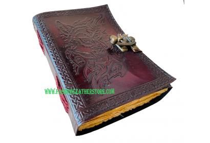 Wholesaler Handmade Antique Wolf Face Embossed Vintage Spell Book Of Shadows Leather Journ