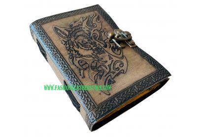 Leather Journal Traveler Diary Custom Sketchbook Celtic Magical Wolf Face Notebook Journal
