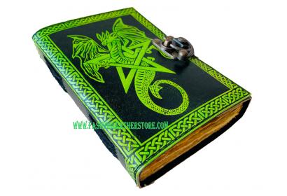 Handmade Astronomical Illustration Of The Deckle Old Pages Star Pentagram Dragon In The Green & Black Color Spell Book Of Shade Grimoire Leather Journal Witches Handbook Notebook B