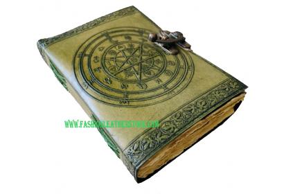 Magic Of Spell Wiccan Sketchbook Deckle Old Pages Journal Leather Antique Green Pentagram 