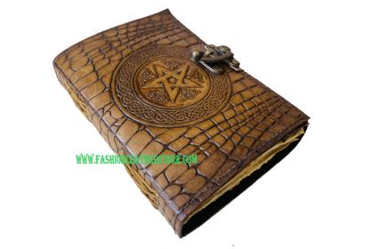 Handmade Leather Journal Celtic One Latches Deckle Edge Paper Pentagram Embossed Leather D