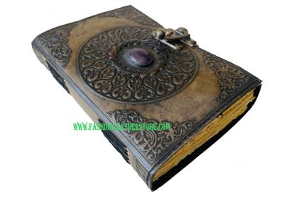 Vintage Stone Embossed Binding Leather Journal Semi Stone Unlined Journal With Clasp Black