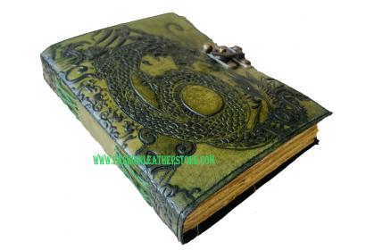 Handmade Leather Dragon In Antique Green Journal Notebook Diary For Men & Women, Full Genuine Leather Diary With Hand Made Paper