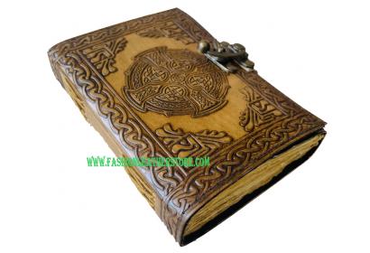 Antique Handmade Deckle Edge Paper Leather Sketchbook Book Of Charmed Spell Mandala Embossed Vintage Leather Journal 240 Pages