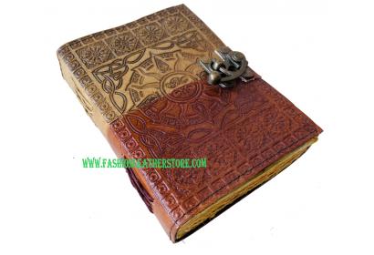 Antique Handmade two Tone Color Sun Design Deckle Edge Paper Leather Sketchbook Book Of Charmed Spell Sun Embossed Vintage Leather Journal 240 Pages