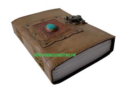 Charcoal Vintage Leather Journal With Single Stone In Square Shape Spell