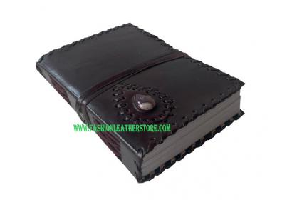 Wholesaler Handmade Brown Vintage Leather Journal Spell Book Of Shadows Stoned Leather Journal With Tan Wrap For Unisex Cotton Paper 240 Pages Notebook Sketchbook 7x5