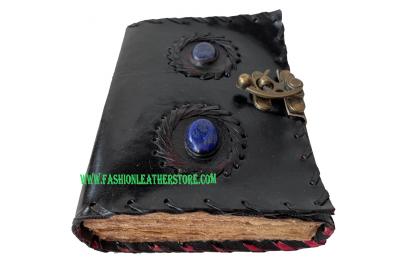 Stoned Leather Journal Bound Tan Lock Black Color Journal Antique Handmade Notebook